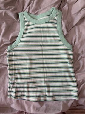 Old Navy Green and White Striped Ribbed Tank Top